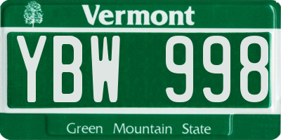 VT license plate YBW998