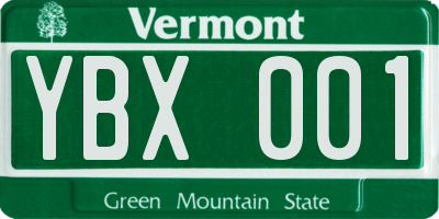 VT license plate YBX001