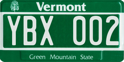 VT license plate YBX002