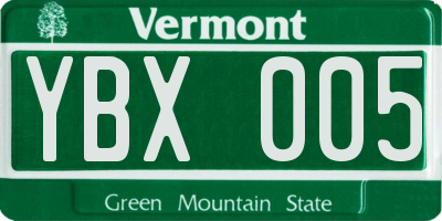 VT license plate YBX005