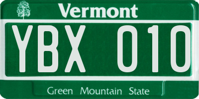 VT license plate YBX010