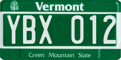 VT license plate YBX012