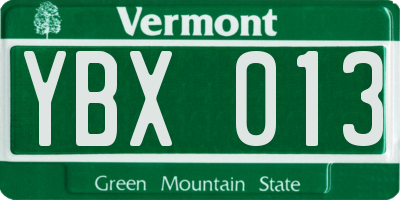 VT license plate YBX013