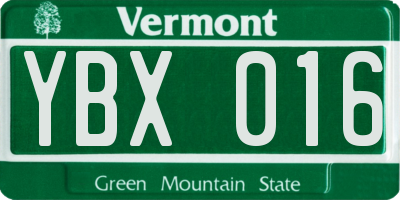 VT license plate YBX016