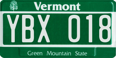 VT license plate YBX018