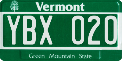 VT license plate YBX020