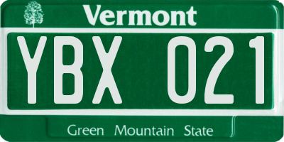 VT license plate YBX021