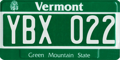VT license plate YBX022