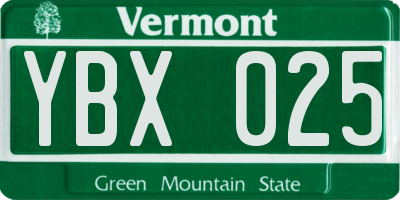 VT license plate YBX025