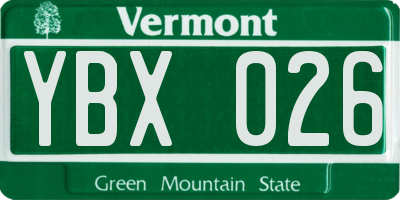 VT license plate YBX026