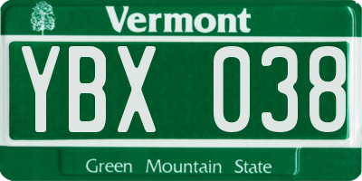 VT license plate YBX038