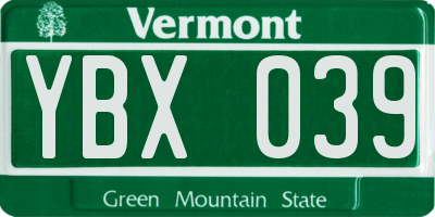 VT license plate YBX039