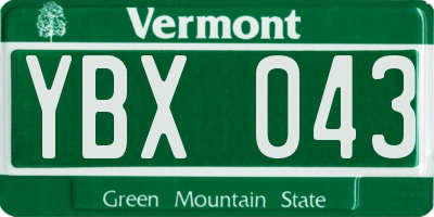 VT license plate YBX043