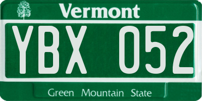 VT license plate YBX052