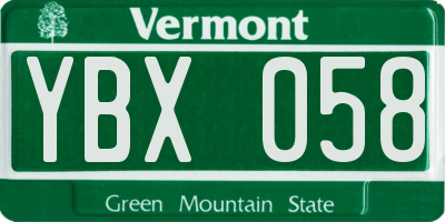 VT license plate YBX058
