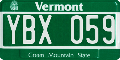 VT license plate YBX059
