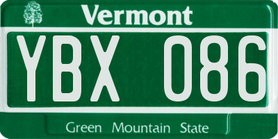 VT license plate YBX086