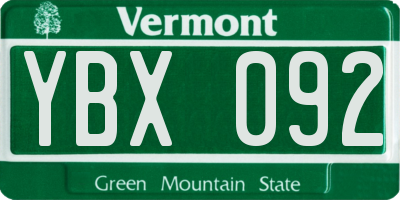 VT license plate YBX092