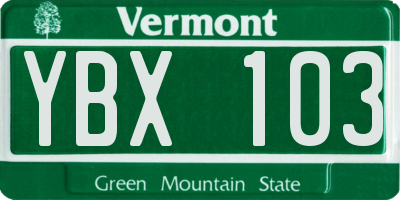 VT license plate YBX103