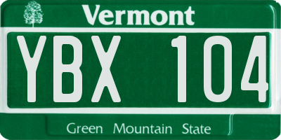 VT license plate YBX104