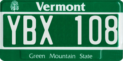 VT license plate YBX108