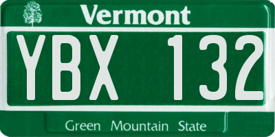 VT license plate YBX132