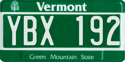 VT license plate YBX192