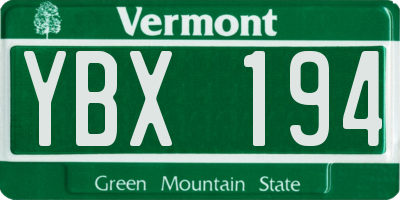 VT license plate YBX194