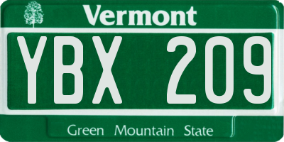 VT license plate YBX209