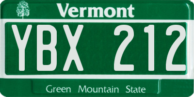 VT license plate YBX212
