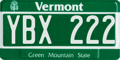 VT license plate YBX222