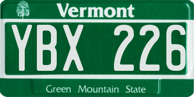 VT license plate YBX226