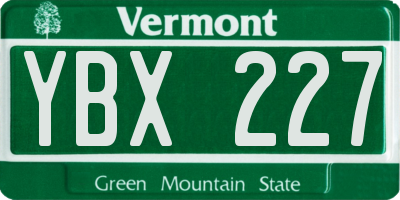 VT license plate YBX227