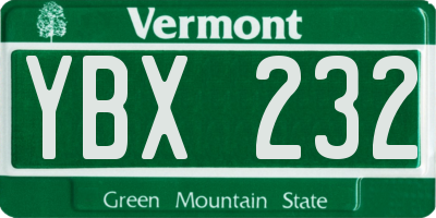 VT license plate YBX232