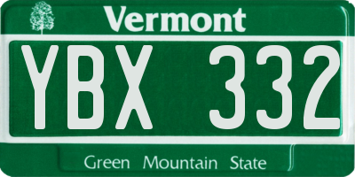 VT license plate YBX332