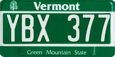 VT license plate YBX377