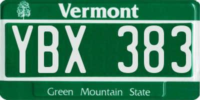 VT license plate YBX383