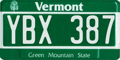 VT license plate YBX387