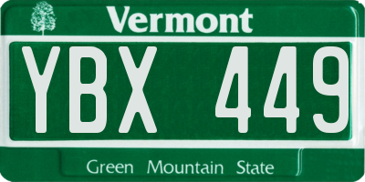 VT license plate YBX449