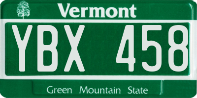 VT license plate YBX458