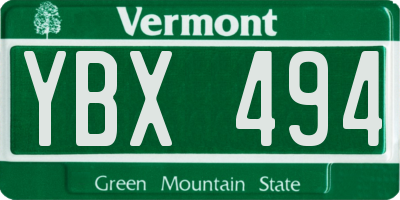 VT license plate YBX494