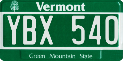 VT license plate YBX540