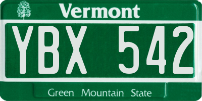 VT license plate YBX542