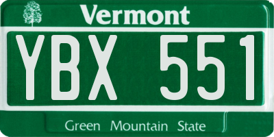VT license plate YBX551