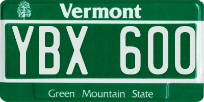VT license plate YBX600