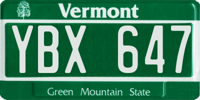 VT license plate YBX647