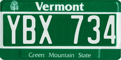 VT license plate YBX734