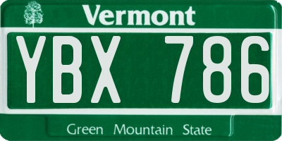 VT license plate YBX786