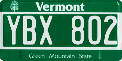 VT license plate YBX802