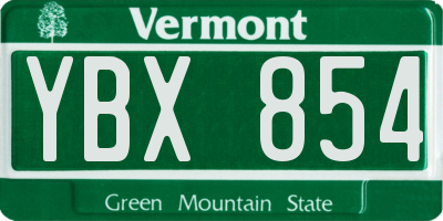 VT license plate YBX854